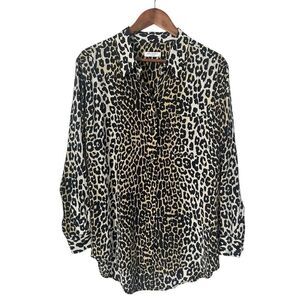 Equipment Silk Leopard Print Button Down Long Sleeve Top Size Medium